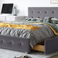 Upholstered Platform Bed with Classic Headboard and 4 Drawers No Box Spring Needed Linen Fabric Queen Size Dark gray