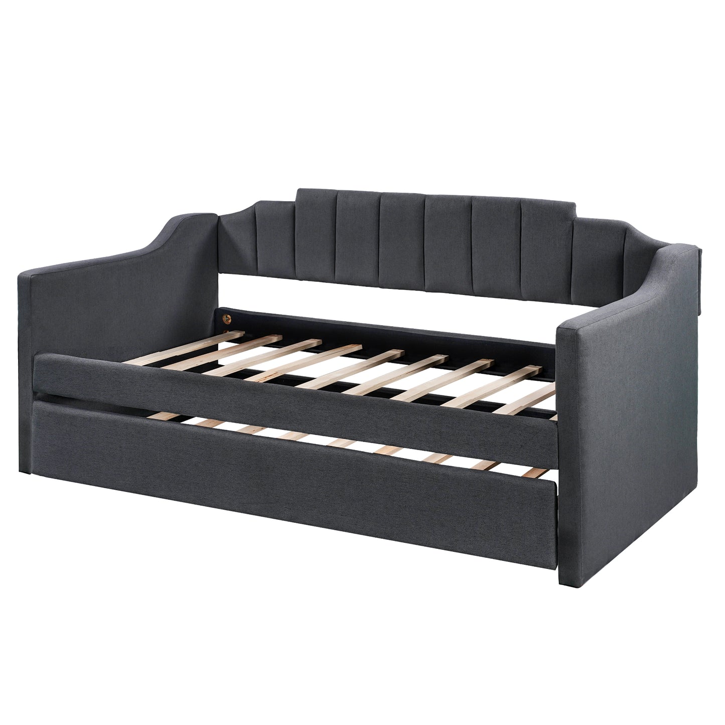 Upholstered Twin Daybed with Trundle, Black Finish for Bedrooms and Guest Rooms