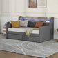 Twin Size Daybed with Storage Drawers, Upholstered Daybed with Charging Station and LED Lights, Gray