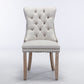 High-end Tufted Solid Wood Contemporary Flax Upholstered Dining Chair with Wood Legs Nailhead Trim 2-Pcs Set Gray