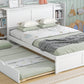 Full Size Storage Platform Bed with Pull Out Shelves and Twin Size Trundle, White