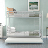 Twin-Over-Twin Metal Bunk Bed With Trundle Can be Divided into two beds No Box Spring needed White