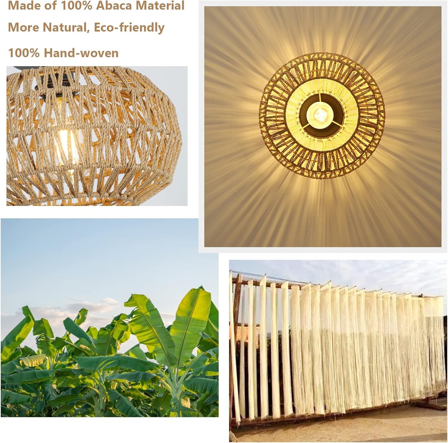 Rattan Light Fixtures Ceiling Mount,Boho Ceiling Light Fixture with Dimmable LED Bulb Mini Hand Woven Rattan