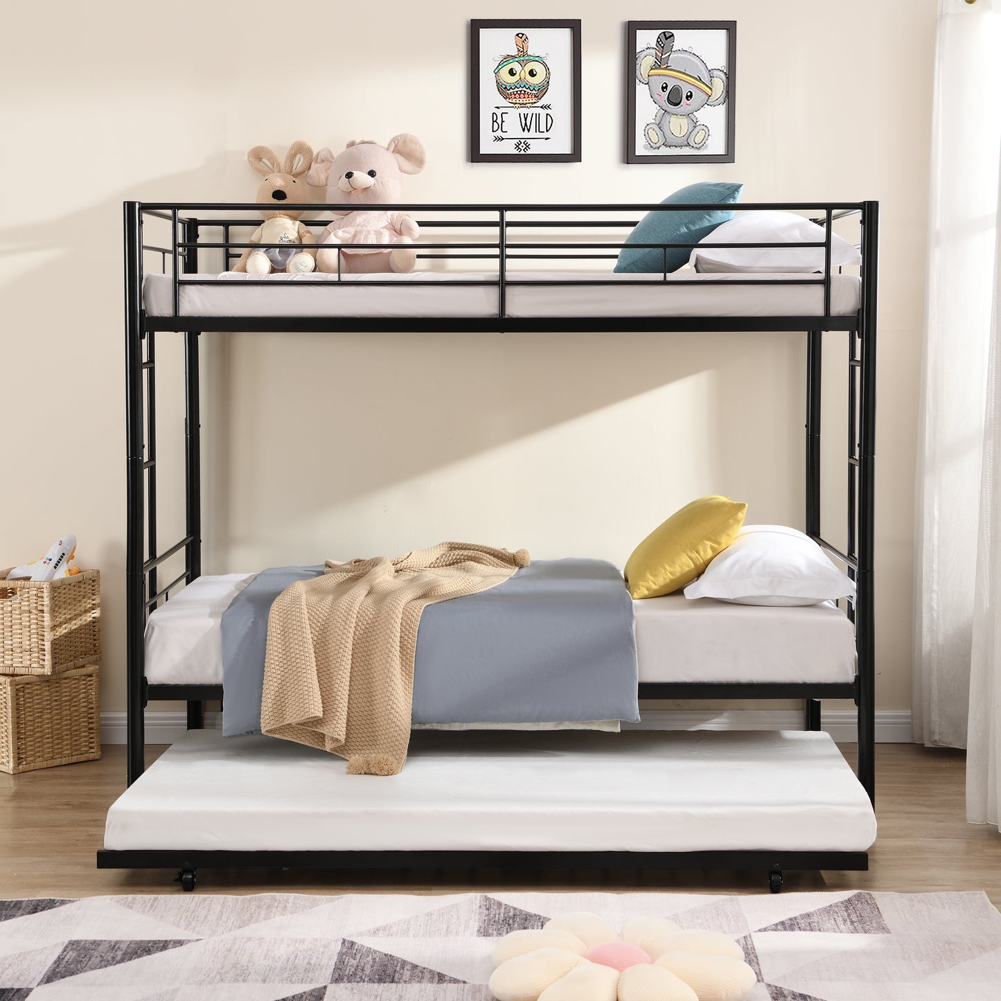 METAL Bunk Bed with trundle Black