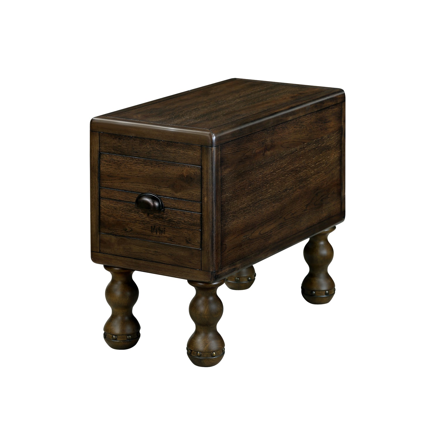 Solid wood end table, rectangular 23.6 inch narrow edge table with drawers, vintage bedside table, Espresso