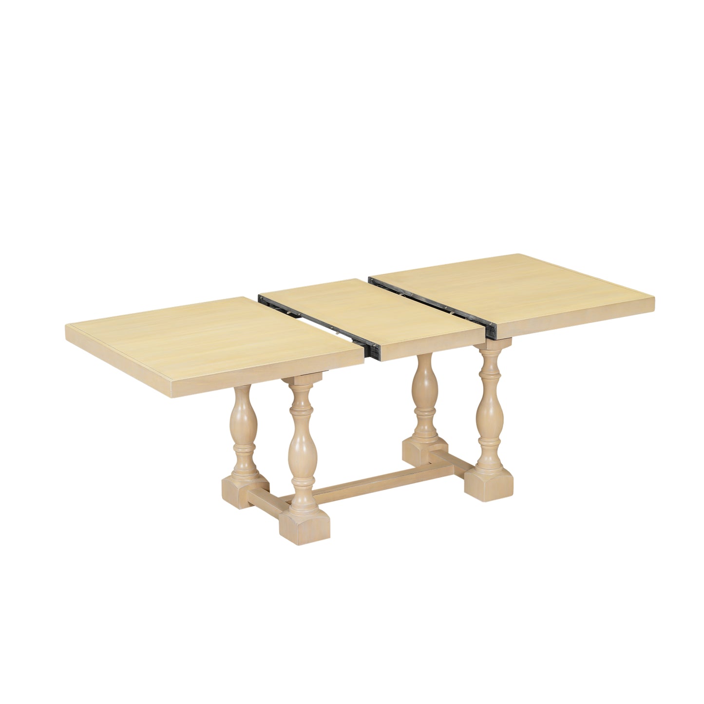 Juego de mesa de comedor extensible tradicional de 6 piezas con caballete, hojas extraíbles, sillas acolchadas y banco, acabado natural