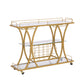 Golden Bar Cart with Wine Rack Tempered Glass Metal Frame Wine Storage