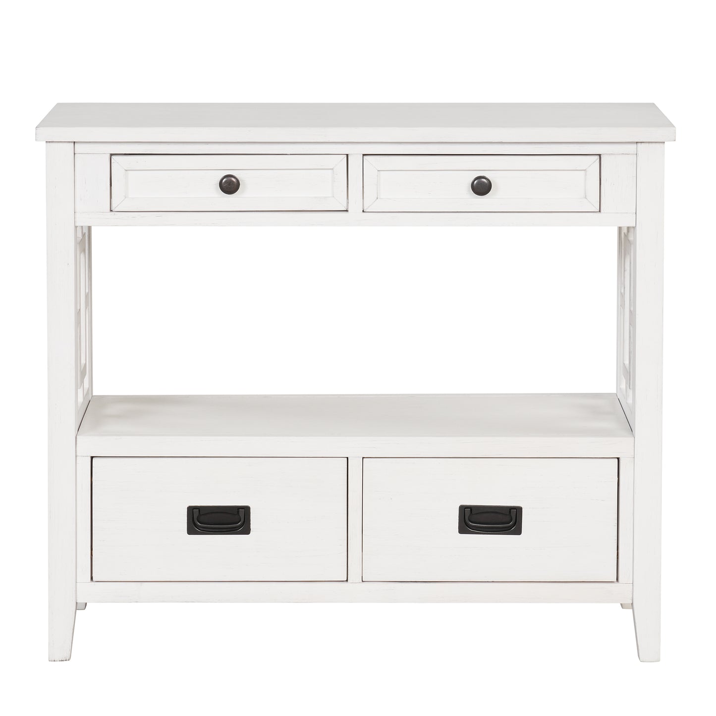 36'' Farmhouse Pine Wood Console Table Entry Sofa Table with 4 Drawers & 1 Storage Shelf (Antique White)