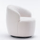 Teddy Fabric Swivel Accent Armchair with Black Powder-Coated Metal Ring, Ivory White Finish