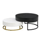 Modern Round Lift-Top Nesting Coffee Tables with 2 Drawers, White and Black Finish