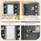 35 ''x 28' 'blue wall mounted bathroom storage cabinet with mirror door and medication cabinet with 6 open shelves