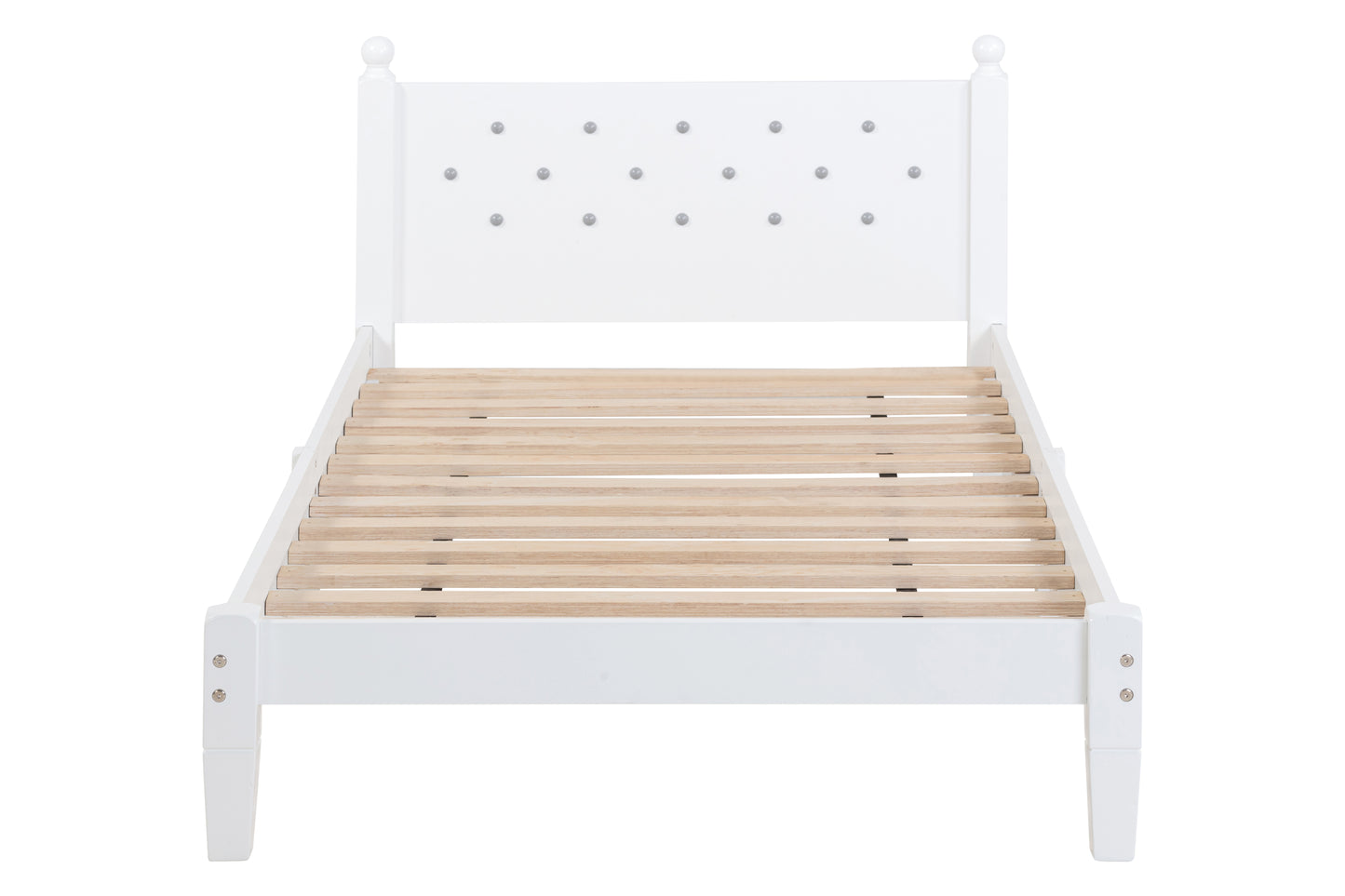 Twin Bed with Button-Decoration Headboard, with Bed Slats,White