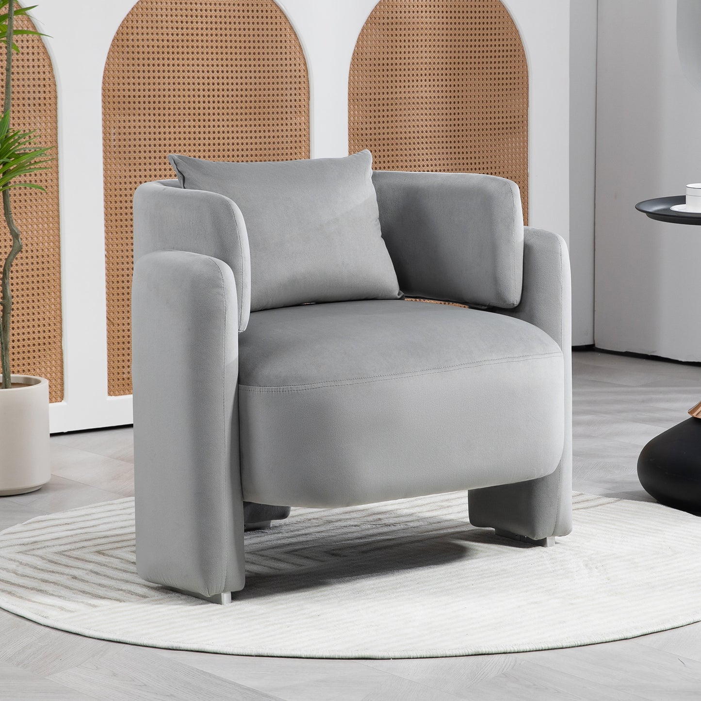 Sillón moderno de terciopelo con almohadas, cómodo sofá individual para salas de estar y dormitorios, color gris