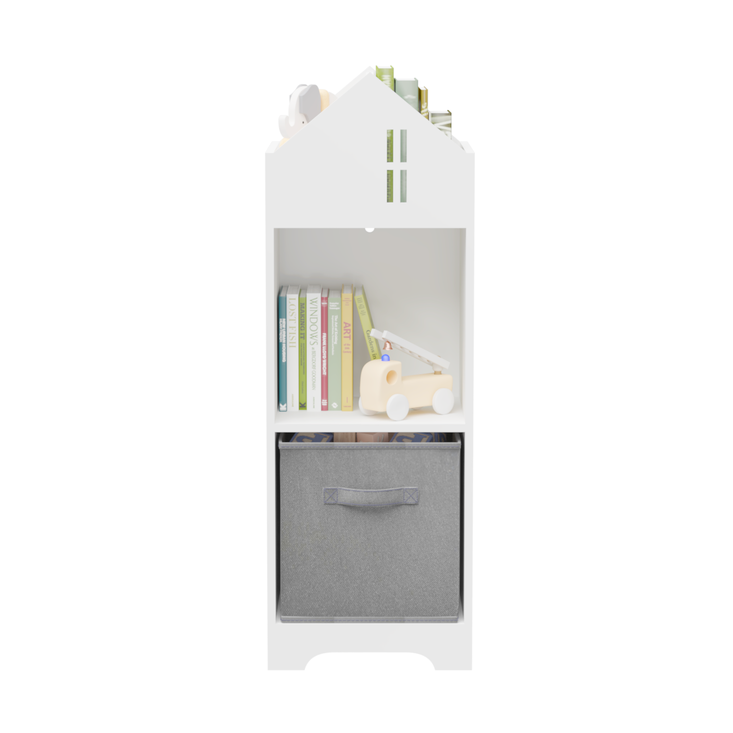 Kids Dollhouse Bookcase with Storage 2-Tier Storage Display Organizer Toddler Bookshelf (White/Gray)