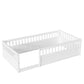 Twin Floor Bed Frame with Fence, Wood Kids Floor Beds Frame for Bedroom Playroom,White