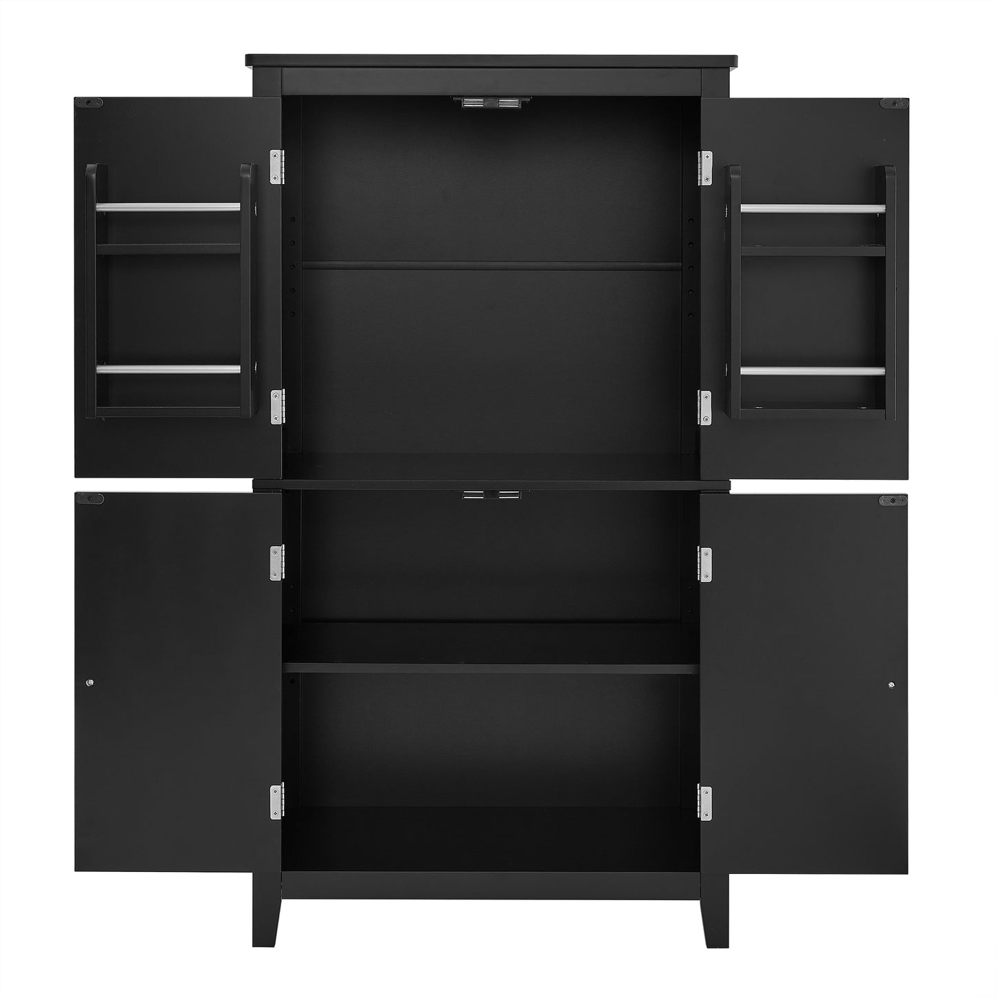 Bathroom floor storage cabinet, bathroom storage cabinet, 4-door independent cabinet, adjustable shelf, adaptive shelf, black