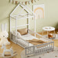 Wooden Twin Size Children's Bed with Detachable Headboard and Integrated Clothes Drying Rack, White