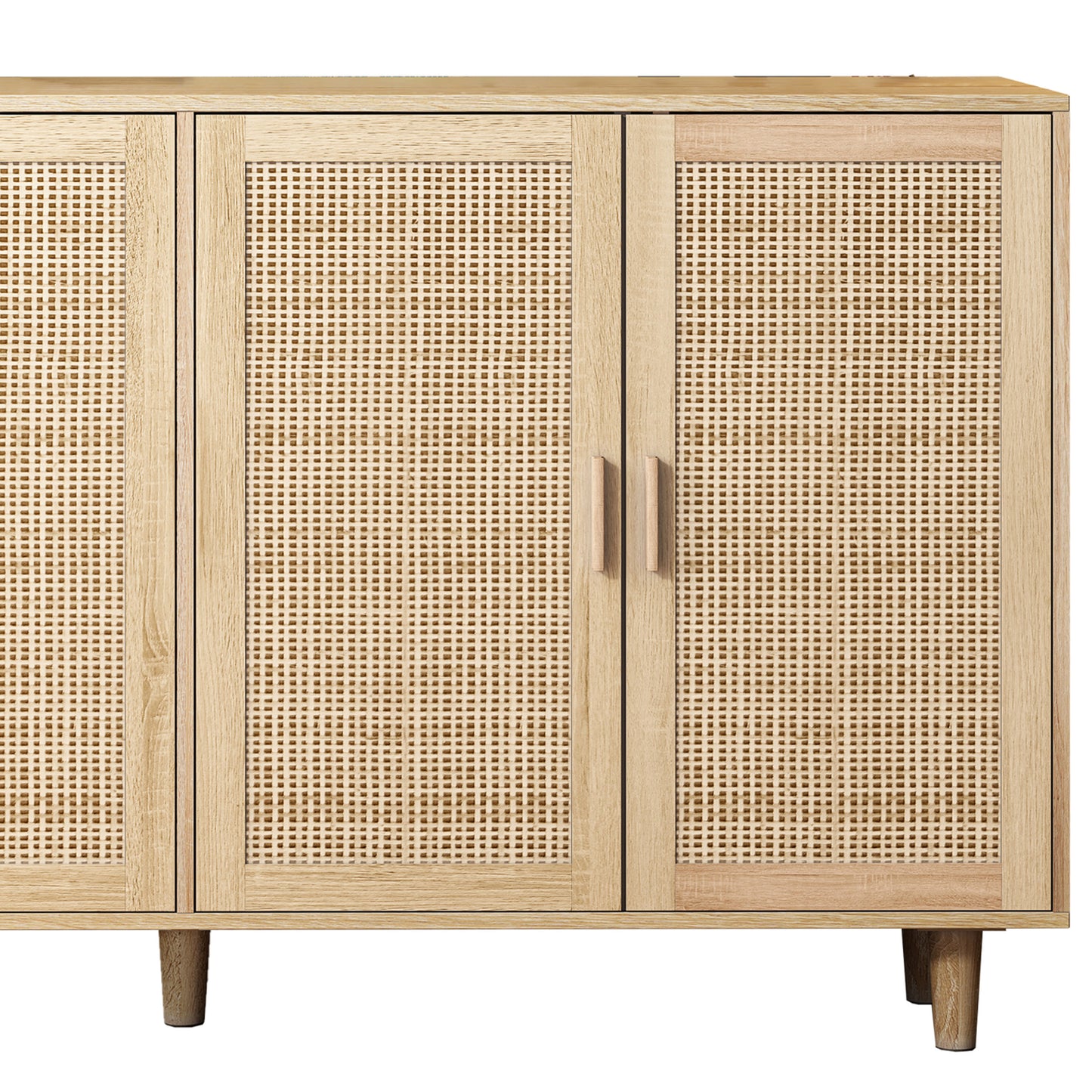 62.20" Elegant 4-Door Rattan Storage Cabinet, Decorative Design for Bedrooms, Living Rooms, and Offices