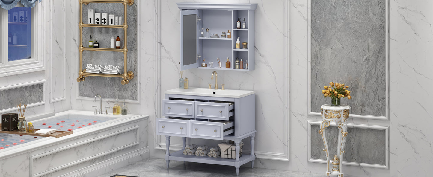 36" Bathroom Vanity with Medicine Cabinet, Adjustable Shelves, and 4 Drawers, Modern Design for Bathroom Storage