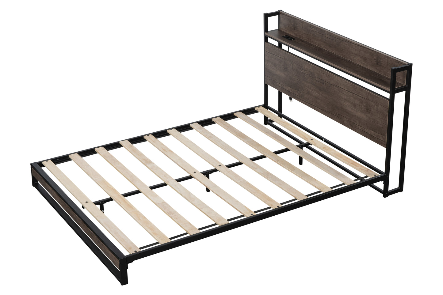 Platform Queen Bed with Socket Fast Assemble Design