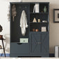 Multi-functional Hall Tree with Storage Shelves Drawers and Cabinet, Elegant Hallway Shoe Cabinet with Bench Antique Blue