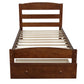 Platform Twin Bed Frame with Storage Drawer and Wood Slat Support No Box Spring Needed Walnut