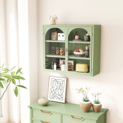 Glass Doors Modern Two-door Wall Cabinet with Featuring Three-tier Green