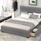 Queen Upholstered Platform Bed with Twin Size Trundle and Two Drawers Grey