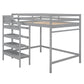 Full Size Loft Bed with Built-in Storage Staircase and Hanger for Clothes, Gray