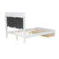 Wood Full Size Platform Bed with Upholstered Headboard and LED and 2 Drawers, Antique White