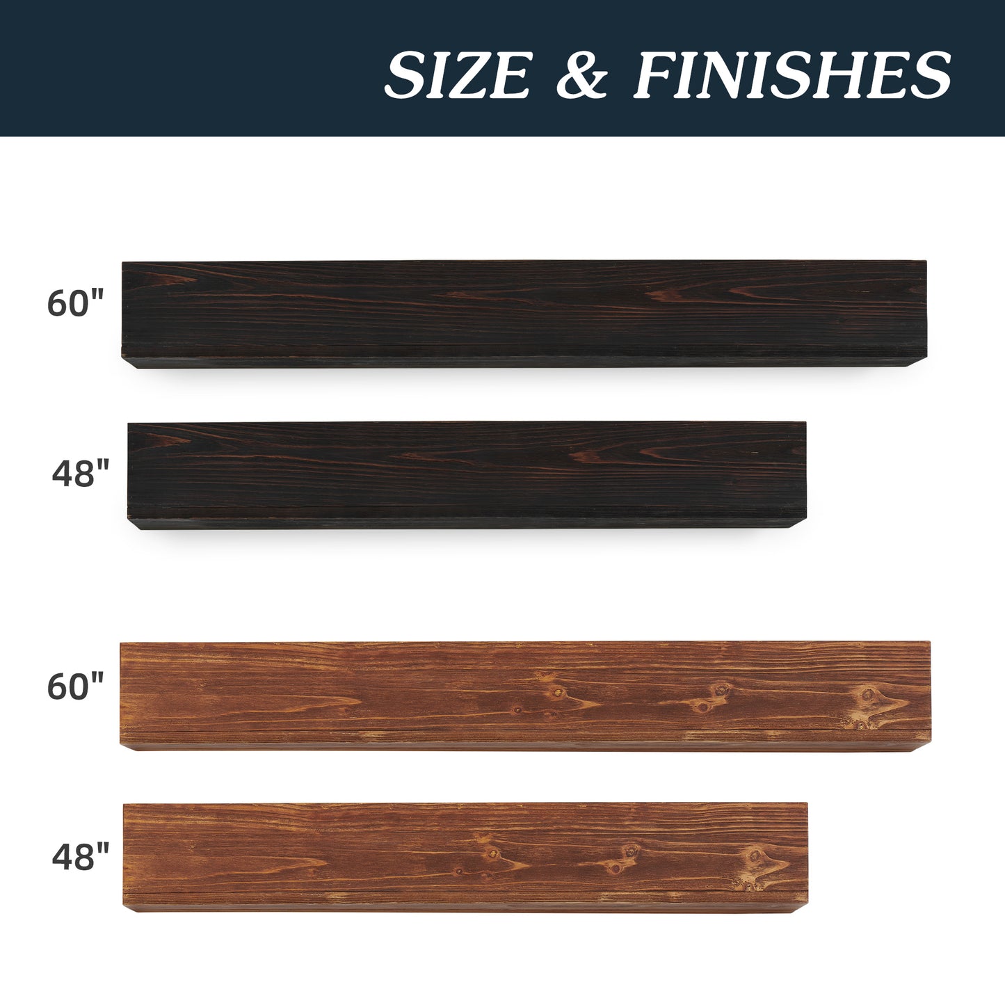 48-Inch Rustic Wood Floating Fireplace Mantel Brown