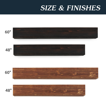 48-Inch Rustic Wood Floating Fireplace Mantel Brown