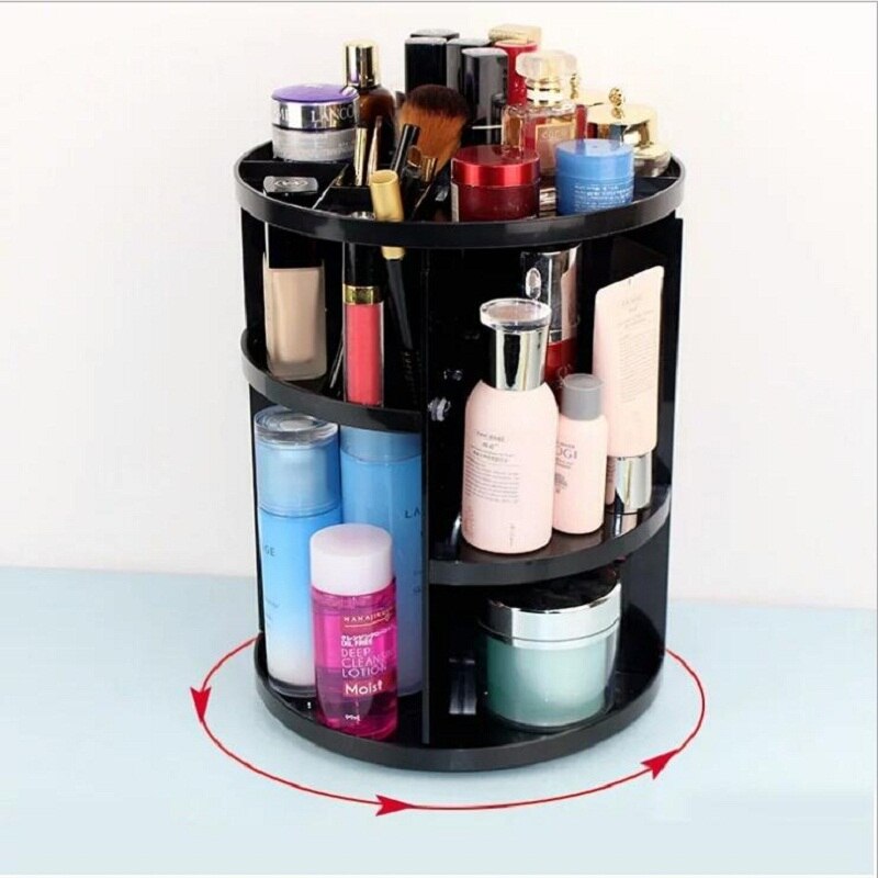 Caja organizadora de maquillaje giratoria de 360 ​​grados, soporte para brochas, estuche organizador de joyas, caja de almacenamiento de cosméticos y maquillaje