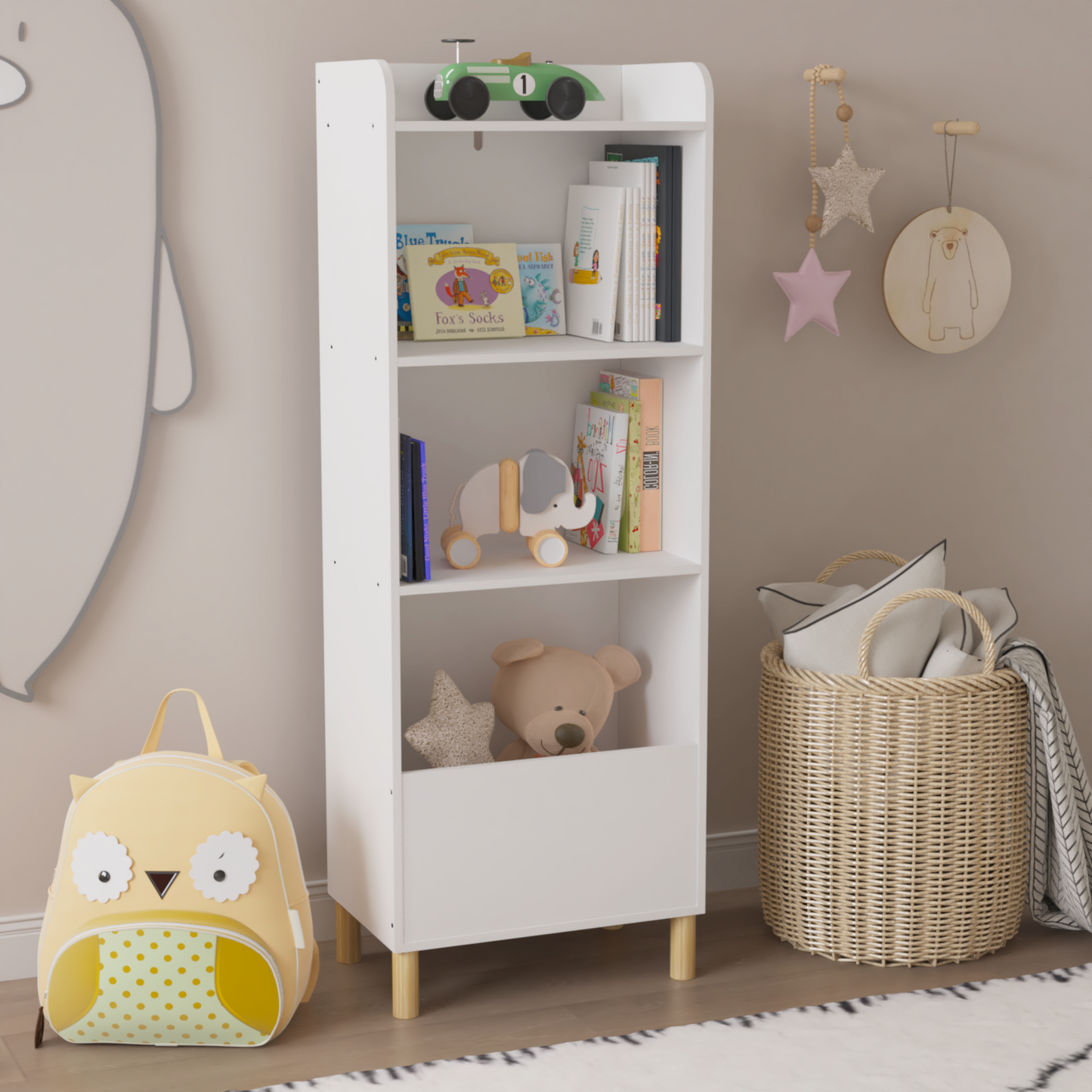 Kids 4-Tier Bookcase Children's Book Display Bookshelf Toy Storage Cabinet Organizer for Children's Room Playroom