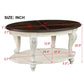 42 inch oval wooden coffee table, 2-story solid wood cocktail table with open storage rack, antique white and cherry tabletop