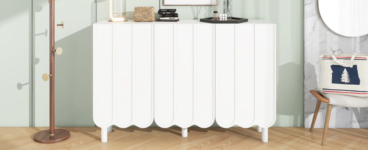 ON-TRANS Cream Shoe Cabinet with 5 Adjustable Solid Wood Legs, Large Storage with Wave Doors, White