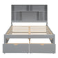 Full Size Platform Bed with Storage Headboard and 2 Drawers, Gray