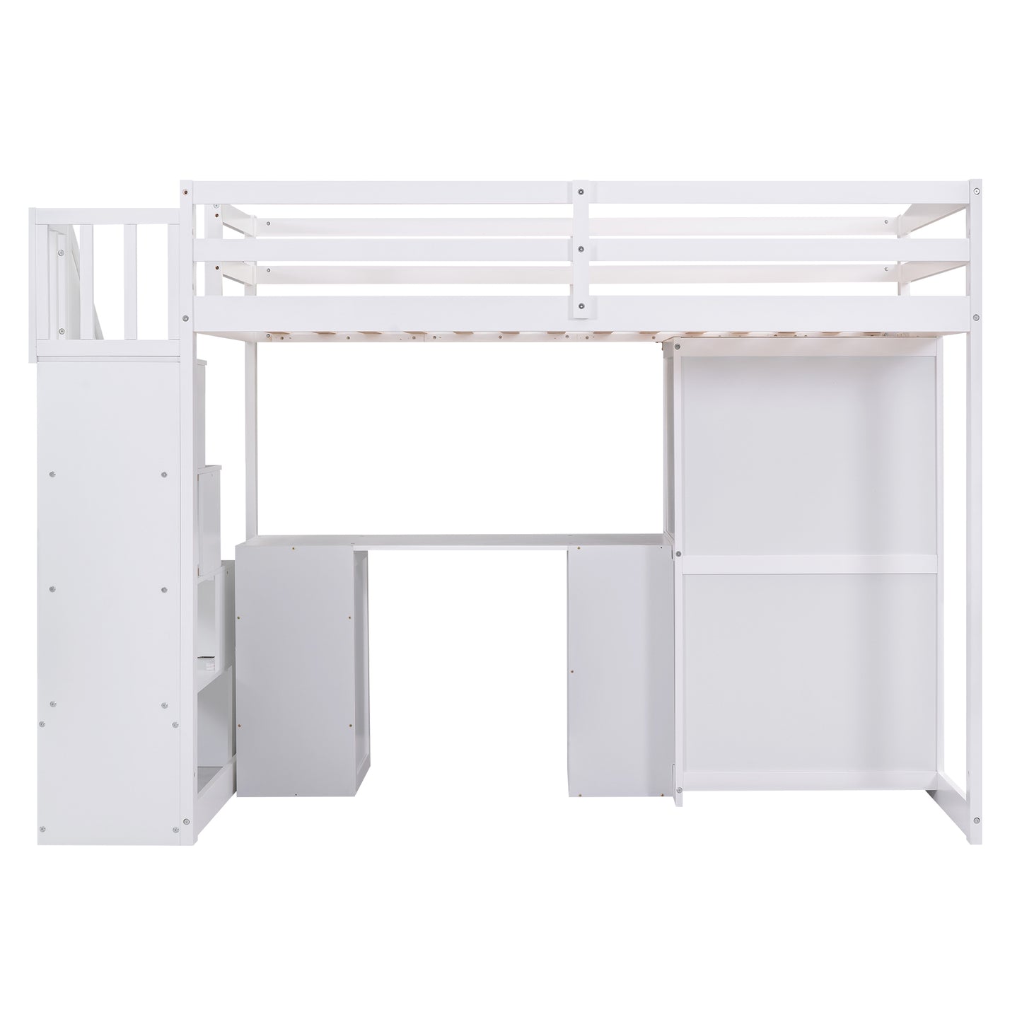 Twin Size Loft Bed with Wardrobe and Staircase, Desk and Storage Drawers and Cabinet in 1  White