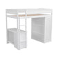 Wood Twin Size Loft Bed with Wardrobes and 2-Drawer Desk with Cabinet  White