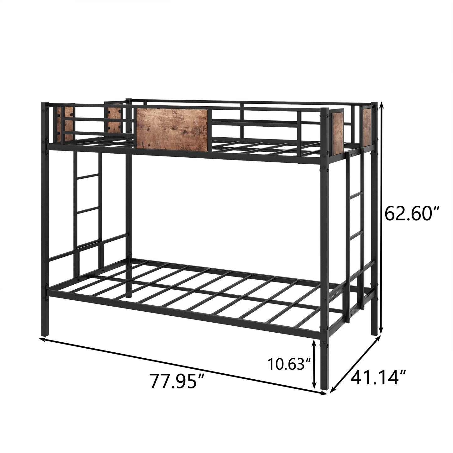 Bunk Bed Twin Over Twin Size Metal Bunk Bed with Ladder and Full-Length Guardrail Metal Bunk Bed Black