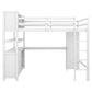 Wood Loft Bed with Cabinet and Bookshelf, Full Size Loft with Wardrobe and Desk for Kids,White