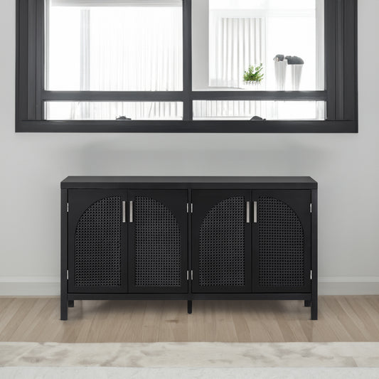 Storage Sideboard with Rattan Doors Black
