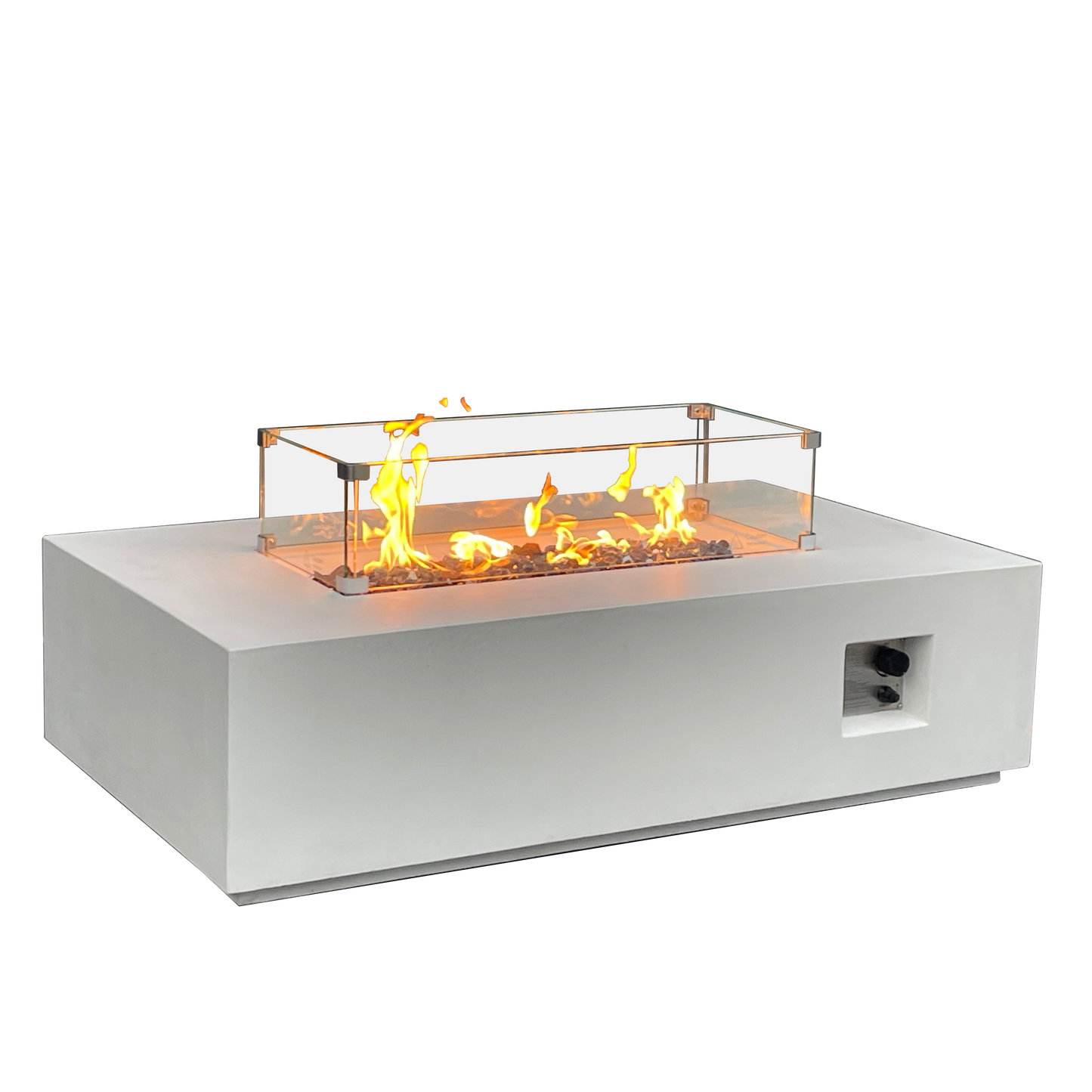 52 Inch Outdoor Concrete Propane gas rectangle Fire Pit table in Antique white color