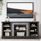 Mantel Stone modern entertainment console, manually stacked stone surrounds open storage space, gray