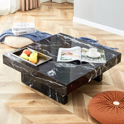 A modern and practical coffee table made of MDF material with black patterns