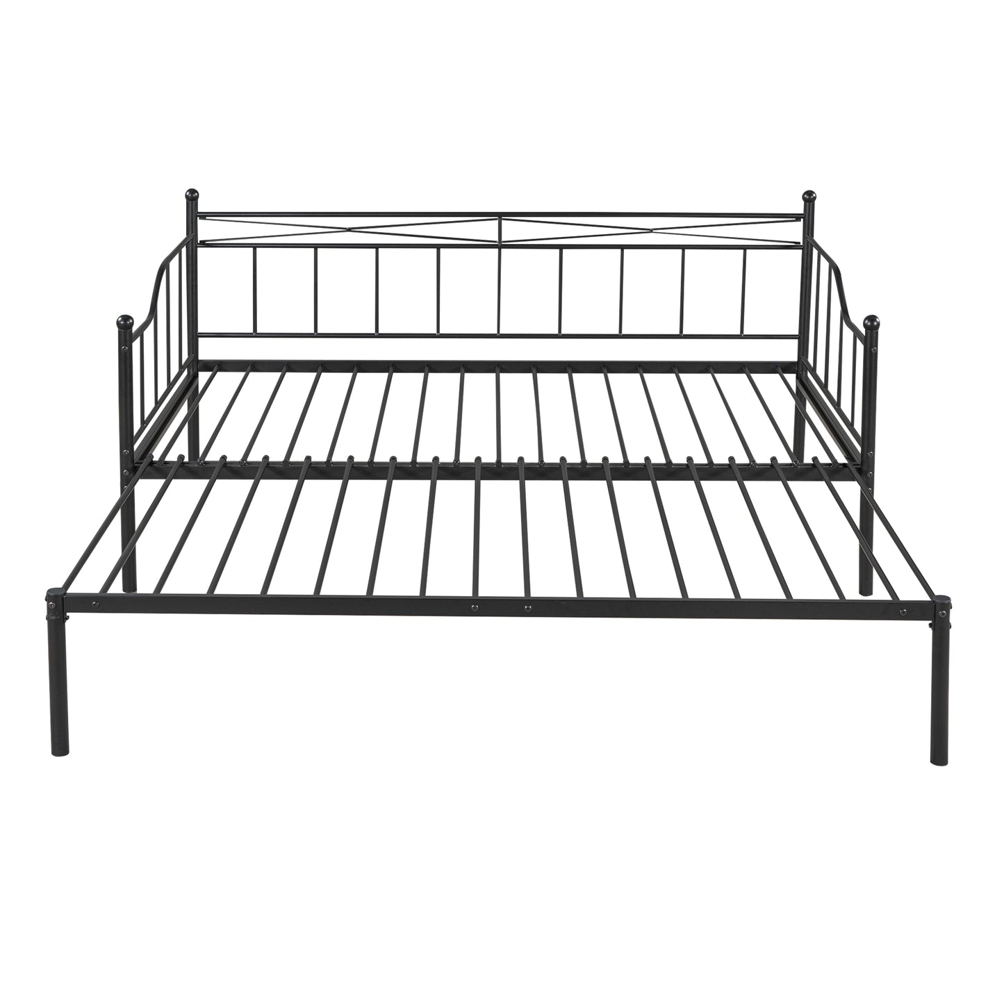 Twin Size Metal Daybed with Trundle Daybed with Slat No Box required Black