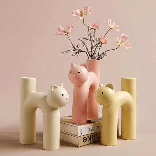 Behamei Creative Christmas Cute Tubular Cat Vase Living Room Home Desktop Decorations