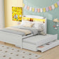 Full Size Platform Bed with Storage LED Headboard  Twin Size Trundle and 3 Drawers White