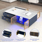 Modern Navy Blue Coffee Table with 2 Glass Door Storage, 4 Drawers, Gold Metal Legs, and Multi-Color Lighting in 47.2''