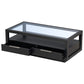 U-Can modern wooden coffee table with 2 drawers and minimalist display coffee table with transparent tempered glass